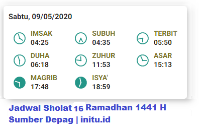 Jadwal Imsakiyah Jakarta 16 Ramadhan 1441 2020