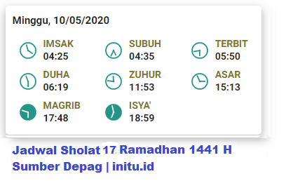 Jadwal Imsakiyah Jakarta 17 Ramadhan 1441 2020