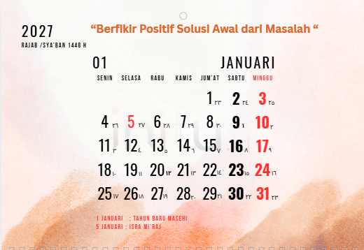 Kalender 2027 Lengkap: Download PNG & PDF Gratis, Daftar Hari Libur Nasional dan Hari Besar 2027